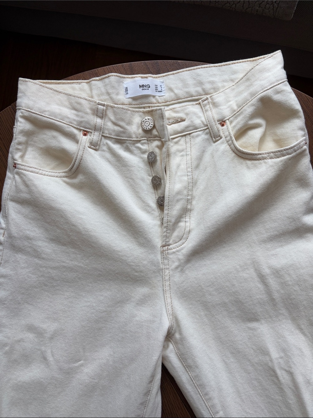 Mango Cream High-Rise Button-Fly Jeans